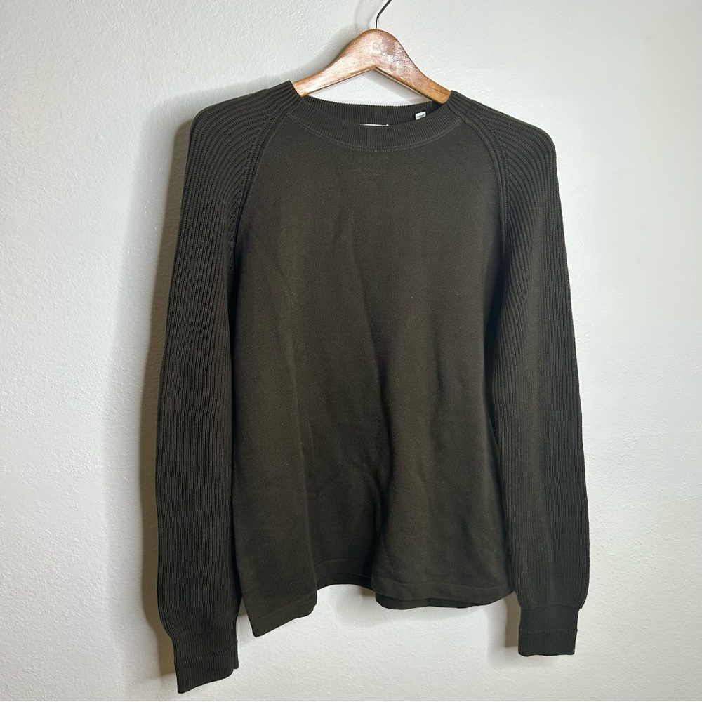 VINCE 100% Cotton Green Textured Knit Sleeve Pullover Sweater Size Small